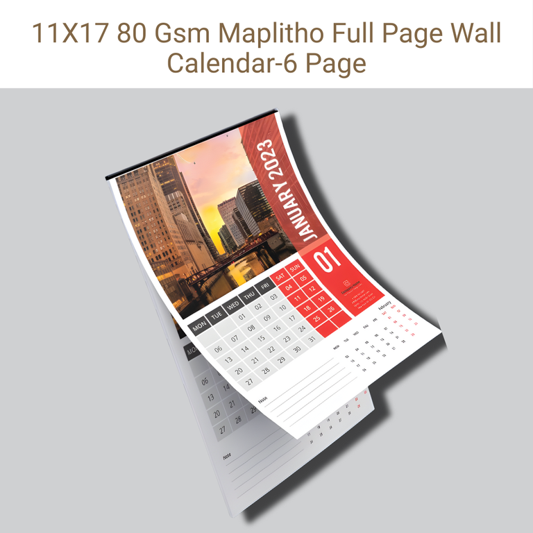 Picture of Maplitho Wall Calendar – 80 GSM – 11×17 in – Full Page – 6 Pages
