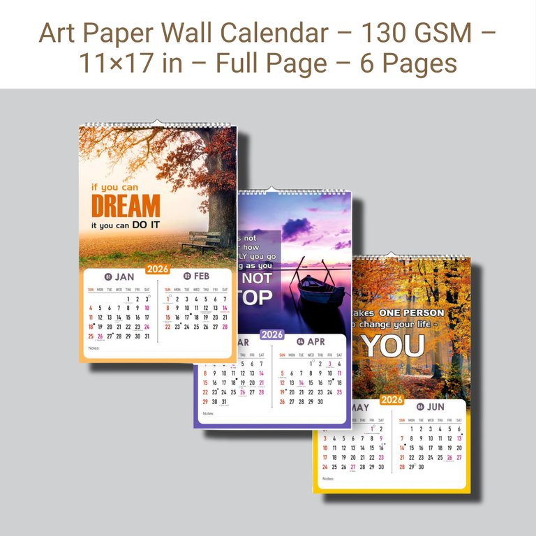 Picture of Art Paper Wall Calendar – 130 GSM – 11×17 in – Full Page – 6 Pages